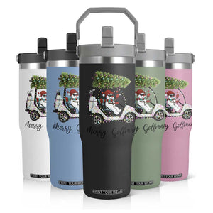 Funny Christmas Golf Flip Straw Tumbler Snowman Driving Golf Cart Merry Golfmas TS12 Print Your Wear