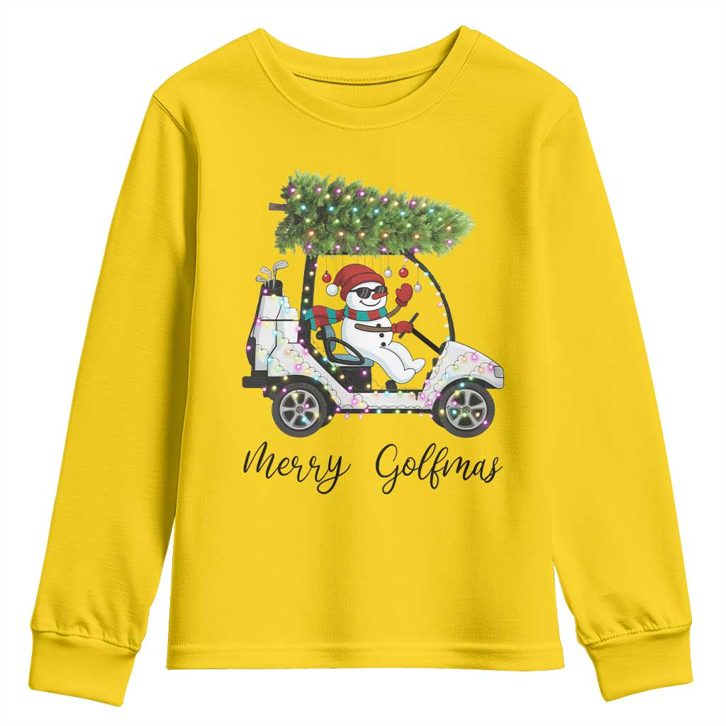 Funny Christmas Golf Youth Sweatshirt Snowman Driving Golf Cart Merry Golfmas TS12 Daisy Print Your Wear