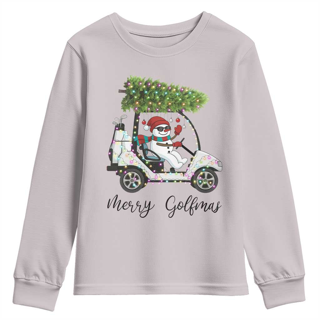 Funny Christmas Golf Youth Sweatshirt Snowman Driving Golf Cart Merry Golfmas TS12 Ice Gray Print Your Wear