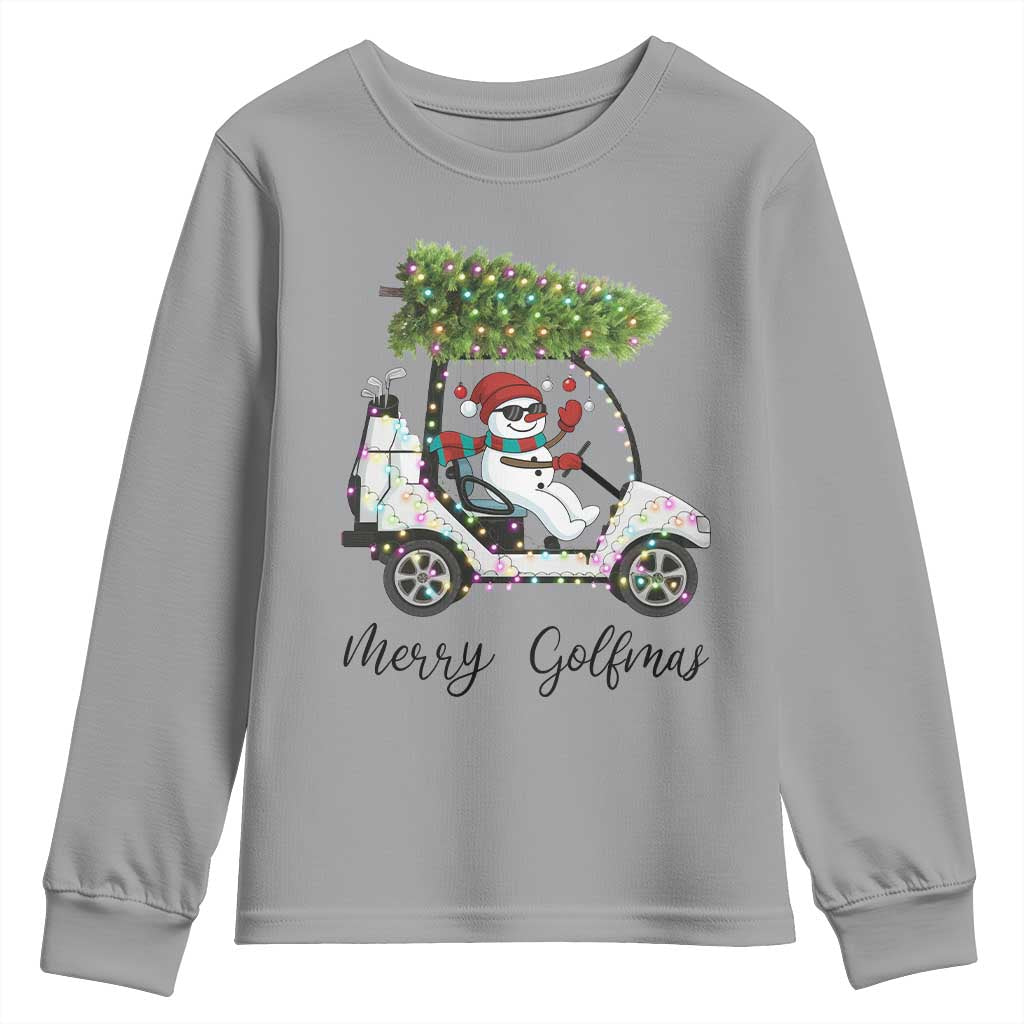 Funny Christmas Golf Youth Sweatshirt Snowman Driving Golf Cart Merry Golfmas TS12 Sport Gray Print Your Wear