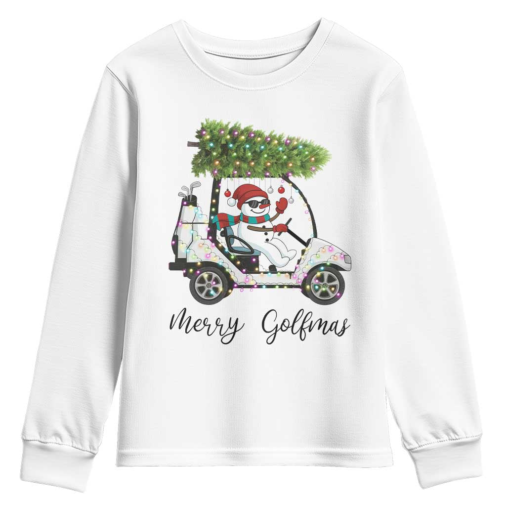 Funny Christmas Golf Youth Sweatshirt Snowman Driving Golf Cart Merry Golfmas TS12 White Print Your Wear