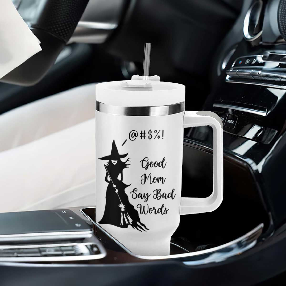 Good Mom Say Bad Words Tumbler With Handle Funny Witch Mom Halloween Gift TS12 Print Your Wear