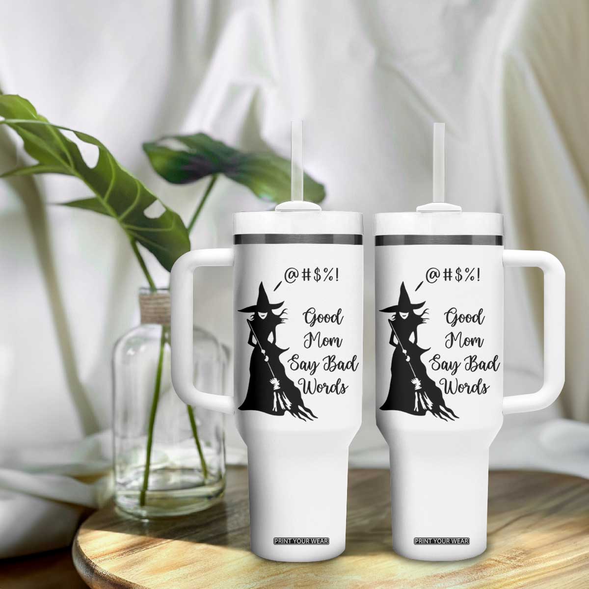 Good Mom Say Bad Words Tumbler With Handle Funny Witch Mom Halloween Gift TS12 Print Your Wear