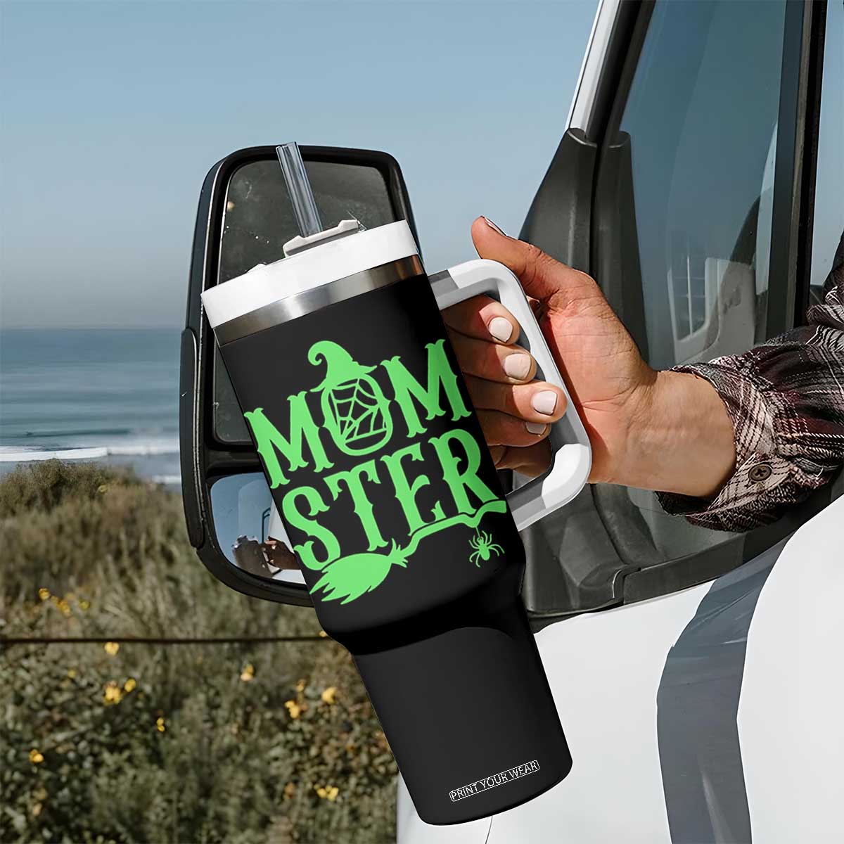 Funny Halloween Tumbler With Handle Momster Gift For Mom TS12 Print Your Wear