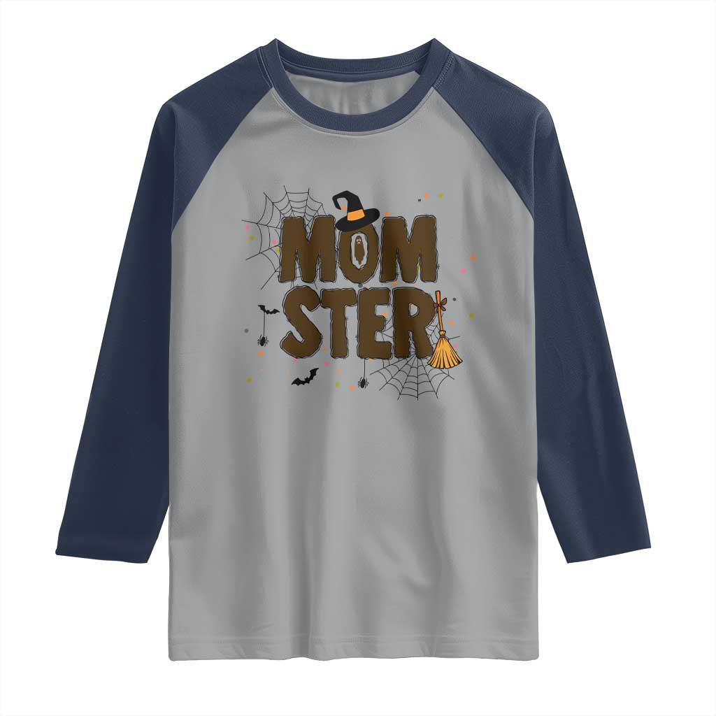 Halloween Mom Life Raglan Shirt Funny Momster Quote TS12 Sport Gray Navy Print Your Wear