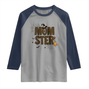 Halloween Mom Life Raglan Shirt Funny Momster Quote TS12 Sport Gray Navy Print Your Wear