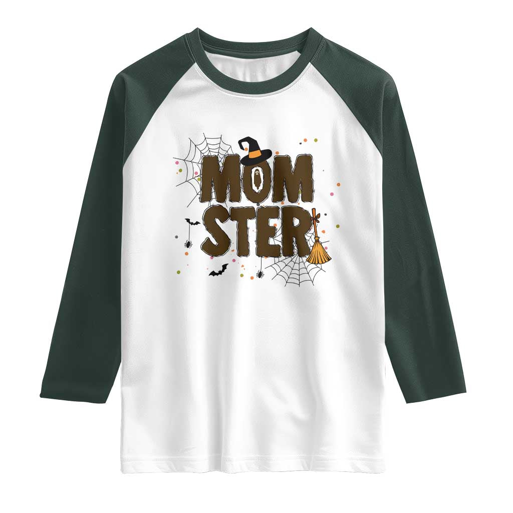 Halloween Mom Life Raglan Shirt Funny Momster Quote TS12 White Dark Forest Green Print Your Wear