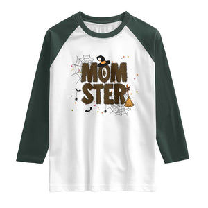Halloween Mom Life Raglan Shirt Funny Momster Quote TS12 White Dark Forest Green Print Your Wear
