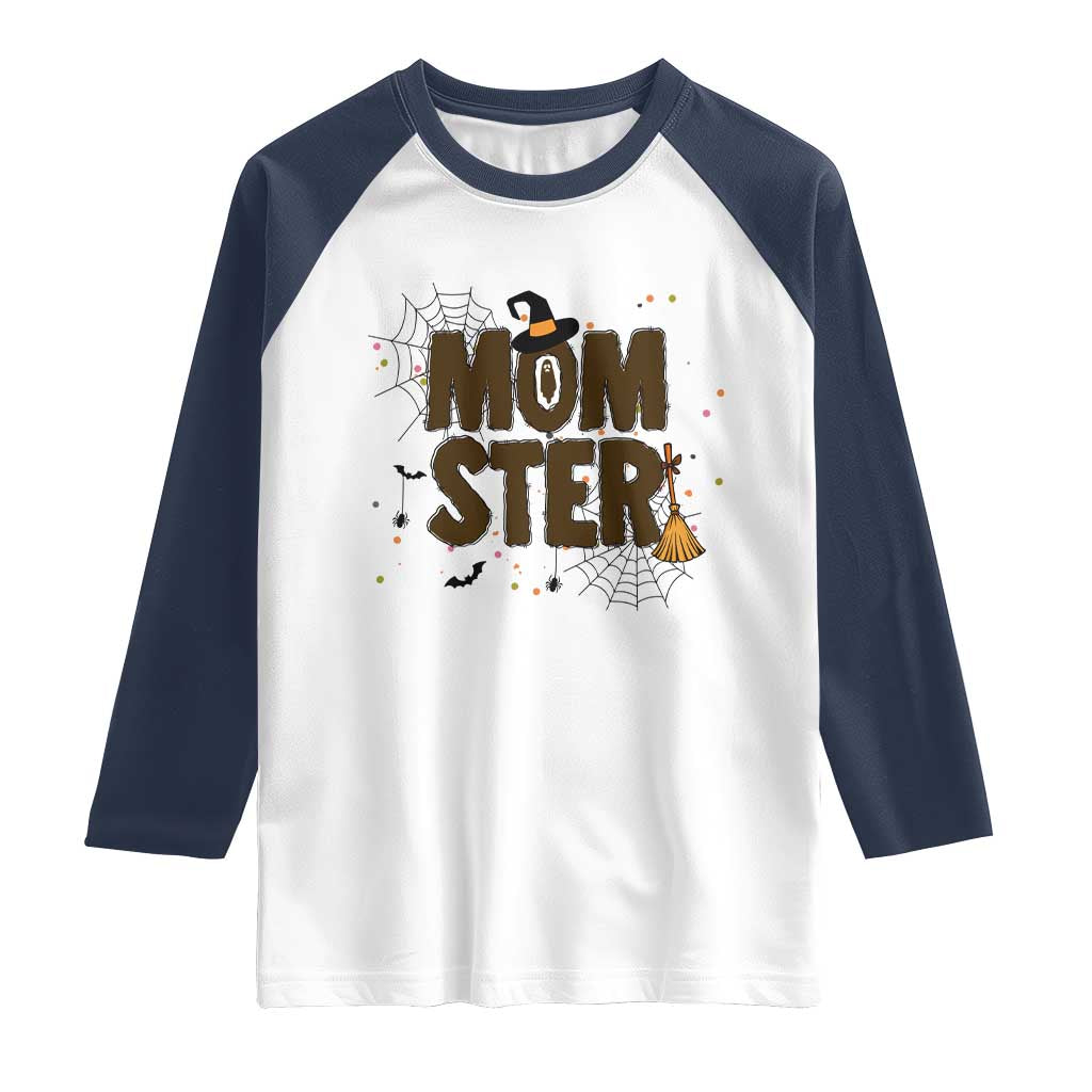 Halloween Mom Life Raglan Shirt Funny Momster Quote TS12 White Navy Print Your Wear