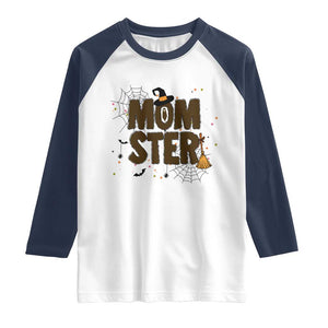 Halloween Mom Life Raglan Shirt Funny Momster Quote TS12 White Navy Print Your Wear