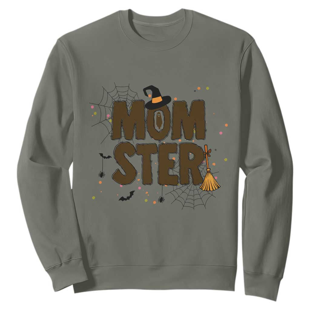 Halloween Mom Life Sweatshirt Funny Momster Quote TS12 Military Green Print Your Wear