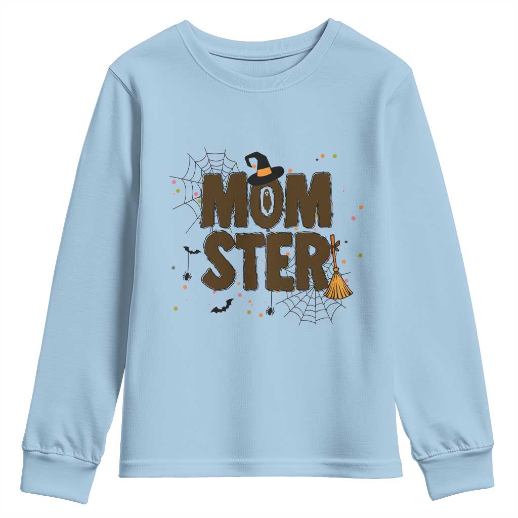 Halloween Mom Life Youth Sweatshirt Funny Momster Quote TS12 Light Blue Print Your Wear