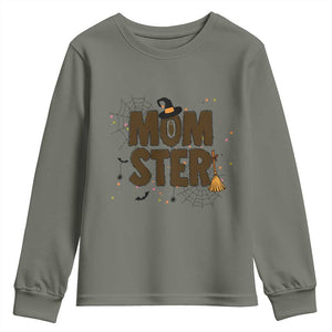 Halloween Mom Life Youth Sweatshirt Funny Momster Quote TS12 Military Green Print Your Wear