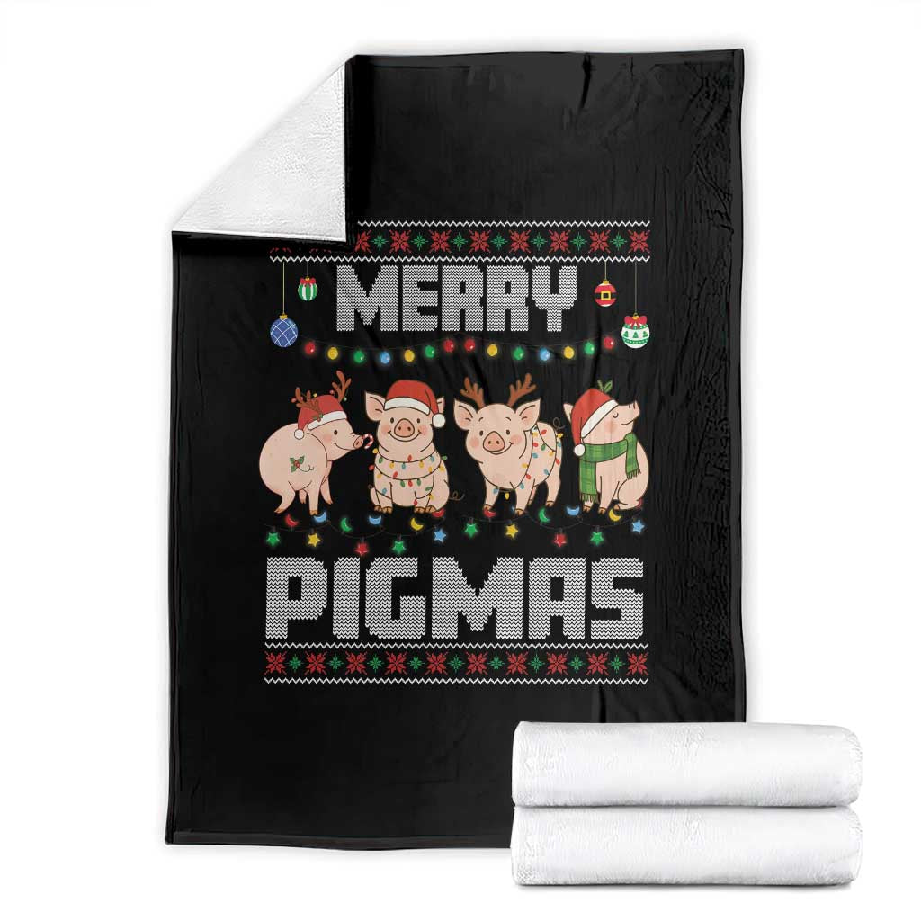 Funny Merry Pigmas Throw Blanket Christmas Pig Ugly Sweater Gift TS12 Black Print Your Wear