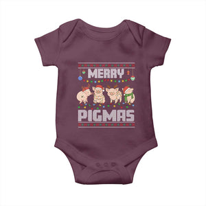 Funny Merry Pigmas Baby Onesie Christmas Pig Ugly Sweater Gift TS12 Maroon Print Your Wear