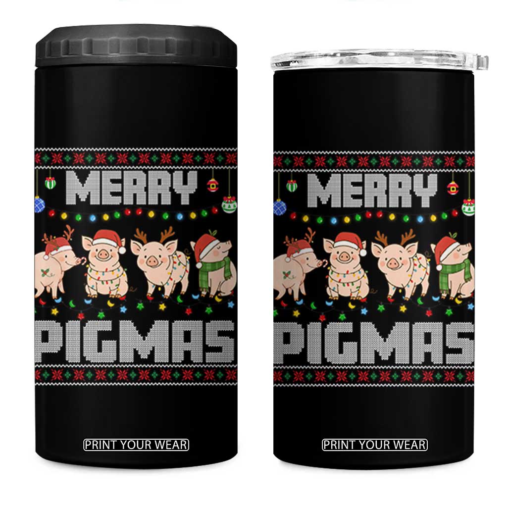 Funny Merry Pigmas 4 in 1 Can Cooler Tumbler Christmas Pig Ugly Sweater Gift TS12 One Size: 16 oz Black Print Your Wear