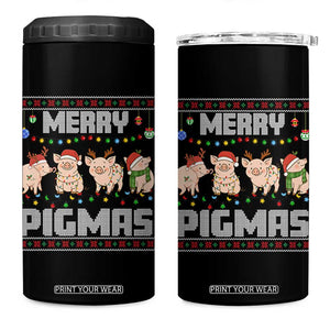 Funny Merry Pigmas 4 in 1 Can Cooler Tumbler Christmas Pig Ugly Sweater Gift TS12 One Size: 16 oz Black Print Your Wear