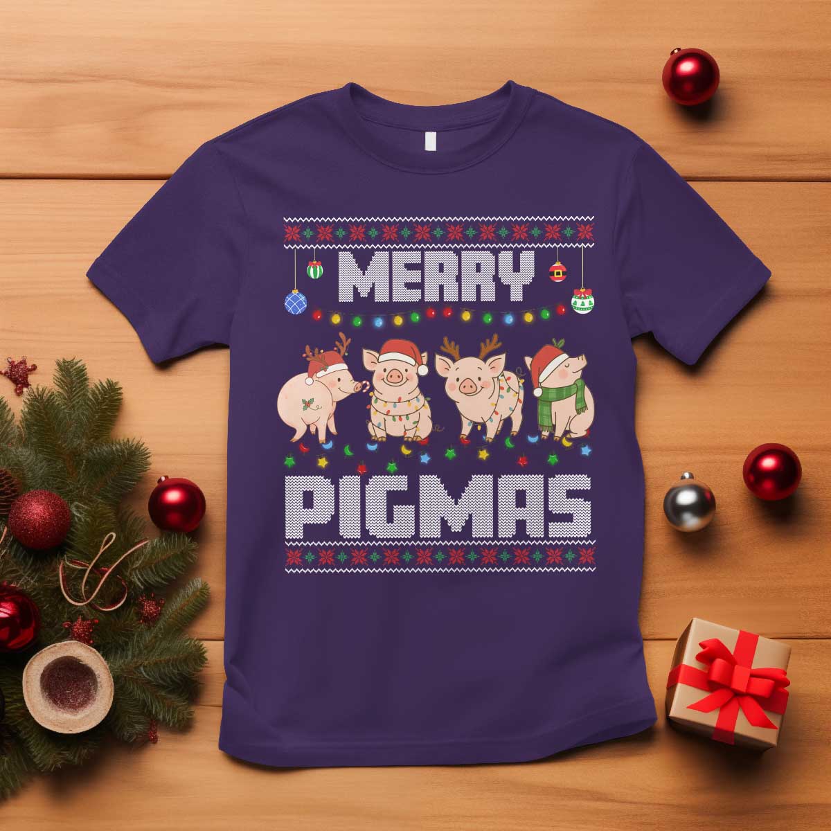Funny Merry Pigmas T Shirt Christmas Pig Ugly Sweater Gift TS12 Purple Print Your Wear