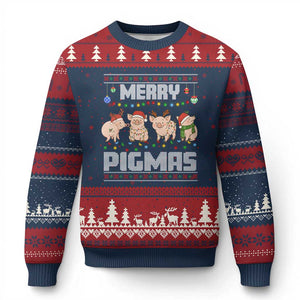 Funny Merry Pigmas Ugly Christmas Sweater Xmas Pig Ugly Sweater Gift TS12 Navy Red Print Your Wear