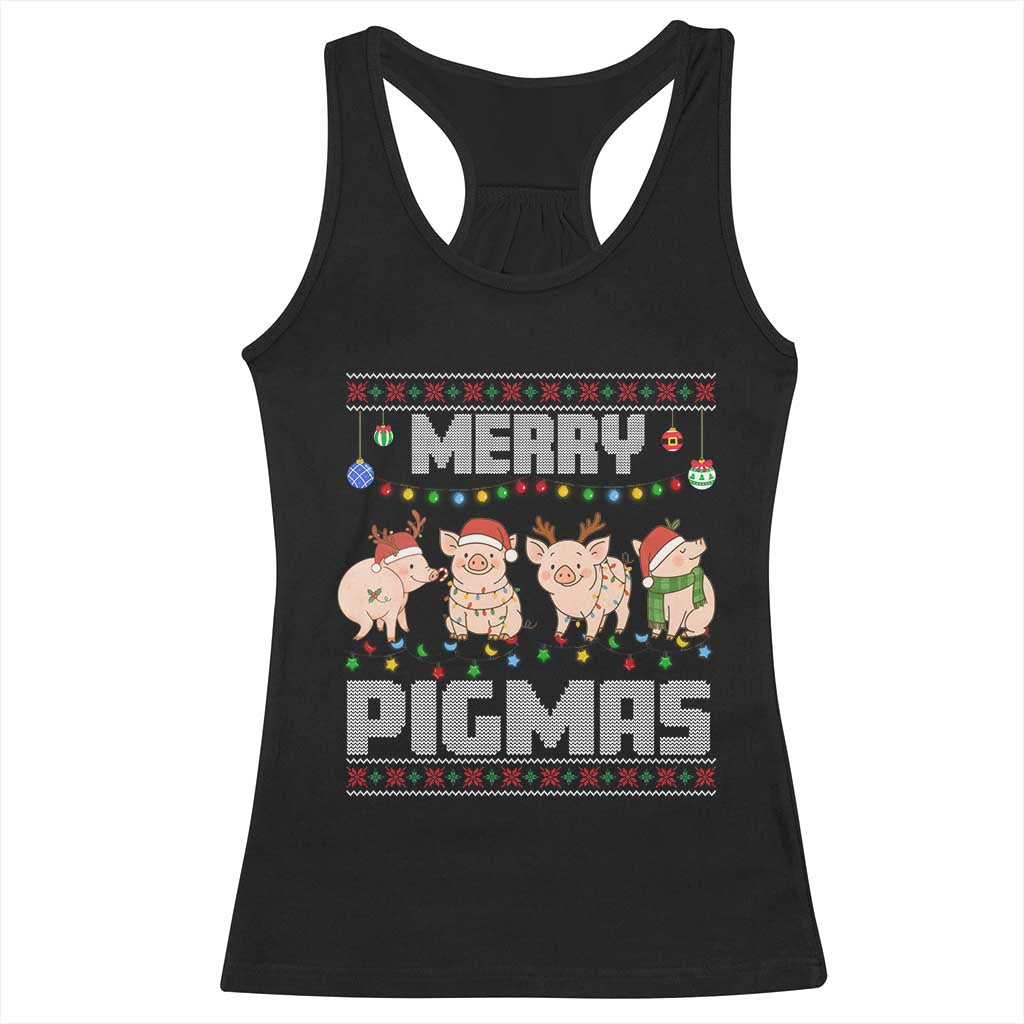 Funny Merry Pigmas Racerback Tank Top Christmas Pig Ugly Sweater Gift TS12 Black Print Your Wear