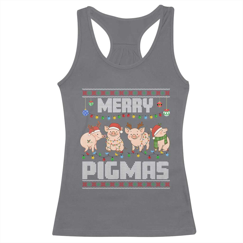 Funny Merry Pigmas Racerback Tank Top Christmas Pig Ugly Sweater Gift TS12 Charcoal Print Your Wear