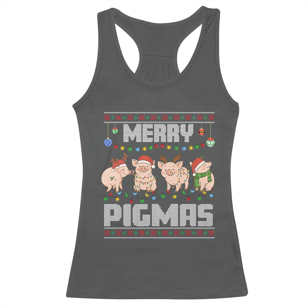 Funny Merry Pigmas Racerback Tank Top Christmas Pig Ugly Sweater Gift TS12 Dark Heather Print Your Wear