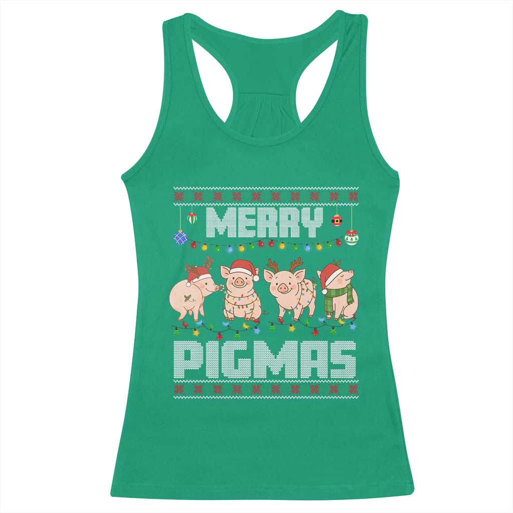 Funny Merry Pigmas Racerback Tank Top Christmas Pig Ugly Sweater Gift TS12 Irish Green Print Your Wear