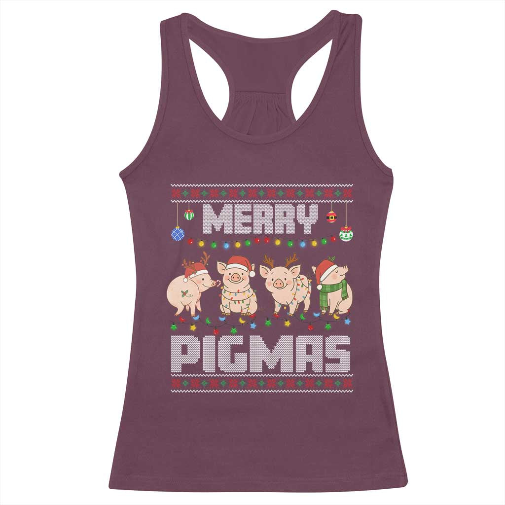Funny Merry Pigmas Racerback Tank Top Christmas Pig Ugly Sweater Gift TS12 Maroon Print Your Wear