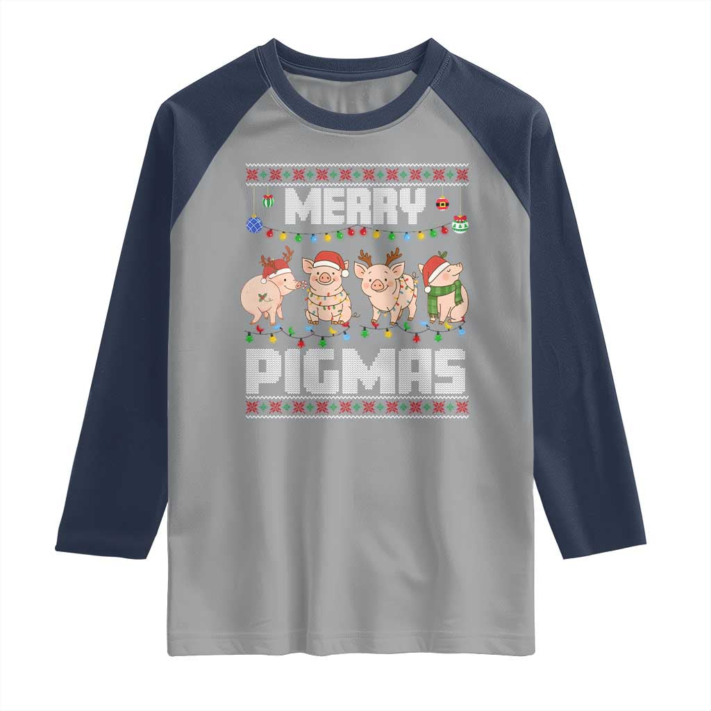 Funny Merry Pigmas Raglan Shirt Christmas Pig Ugly Sweater Gift TS12 Sport Gray Navy Print Your Wear