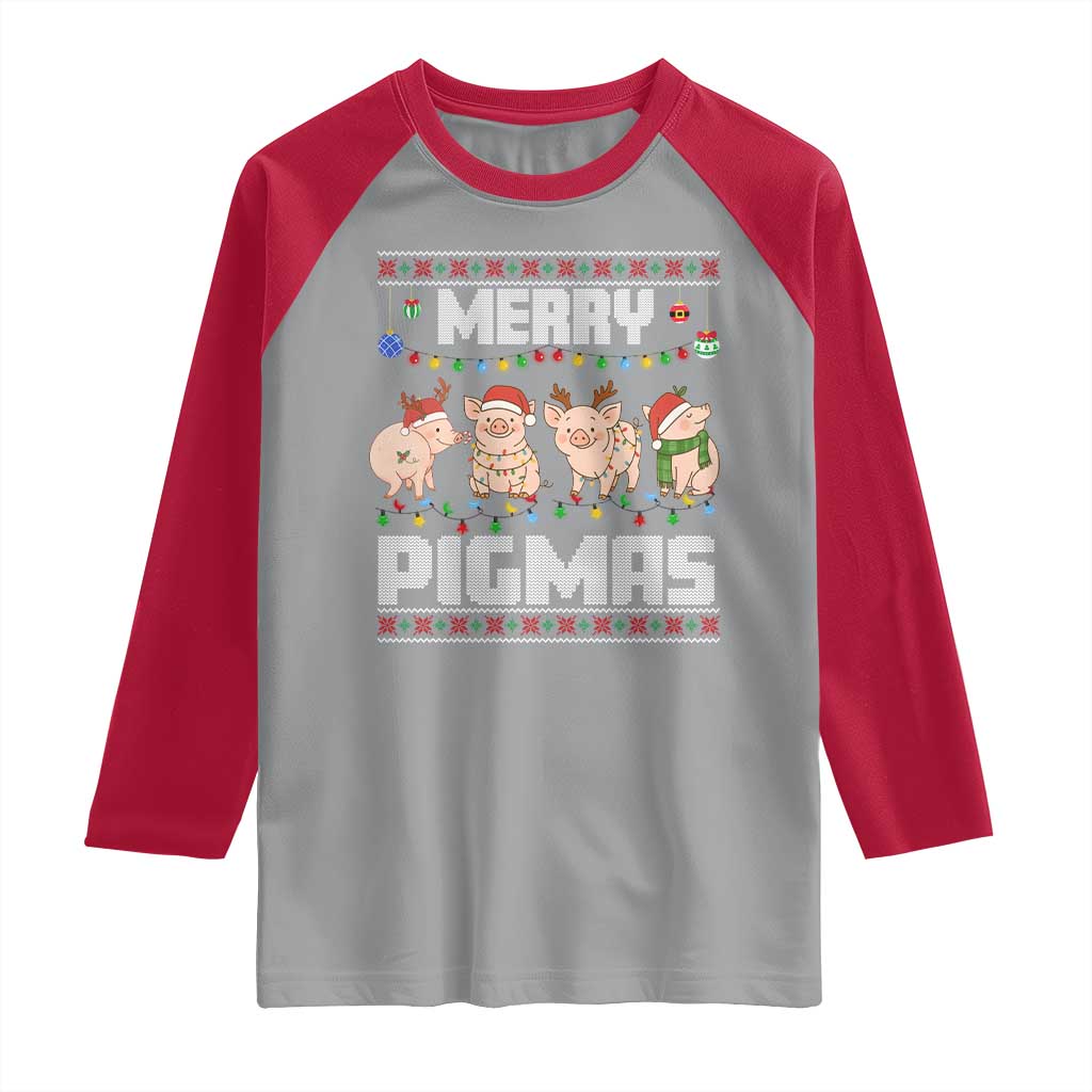 Funny Merry Pigmas Raglan Shirt Christmas Pig Ugly Sweater Gift TS12 Sport Gray Red Print Your Wear