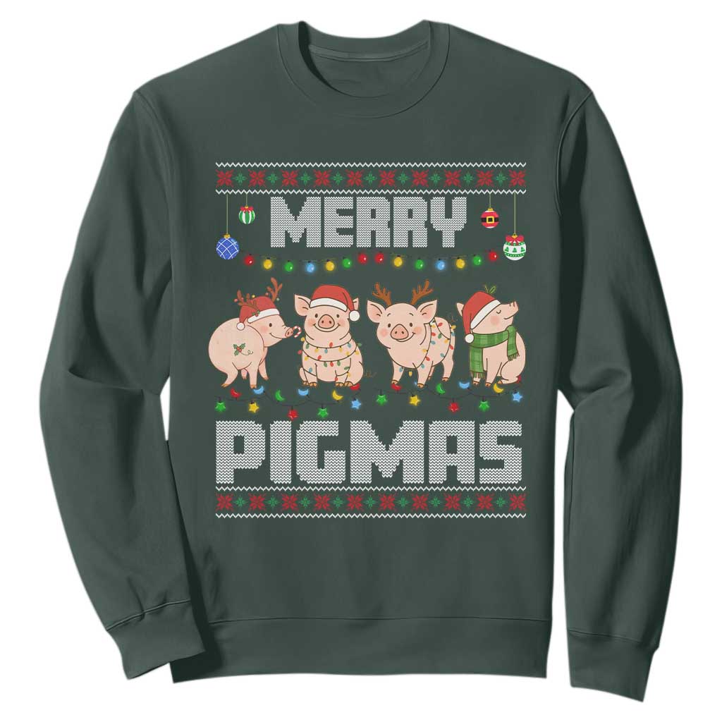 Funny Merry Pigmas Sweatshirt Christmas Pig Ugly Sweater Gift TS12 Dark Forest Green Print Your Wear
