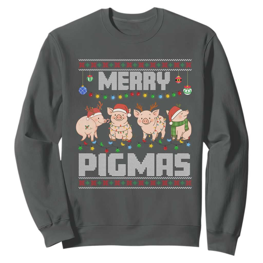 Funny Merry Pigmas Sweatshirt Christmas Pig Ugly Sweater Gift TS12 Dark Heather Print Your Wear