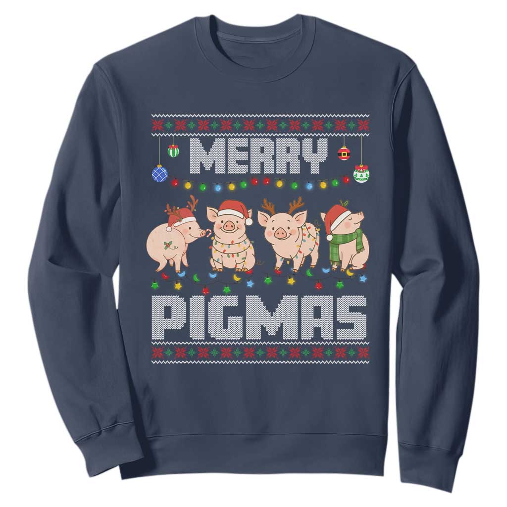 Funny Merry Pigmas Sweatshirt Christmas Pig Ugly Sweater Gift TS12 Navy Print Your Wear