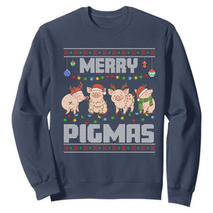 Funny Merry Pigmas Sweatshirt Christmas Pig Ugly Sweater Gift TS12 Navy Print Your Wear
