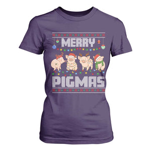 Funny Merry Pigmas T Shirt For Women Christmas Pig Ugly Sweater Gift TS12 Purple Print Your Wear
