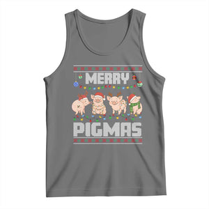 Funny Merry Pigmas Tank Top Christmas Pig Ugly Sweater Gift TS12 Black Heather Print Your Wear