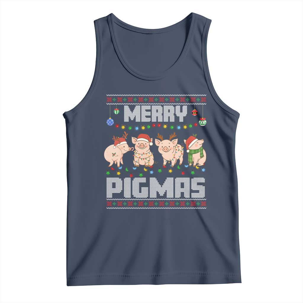 Funny Merry Pigmas Tank Top Christmas Pig Ugly Sweater Gift TS12 Navy Print Your Wear