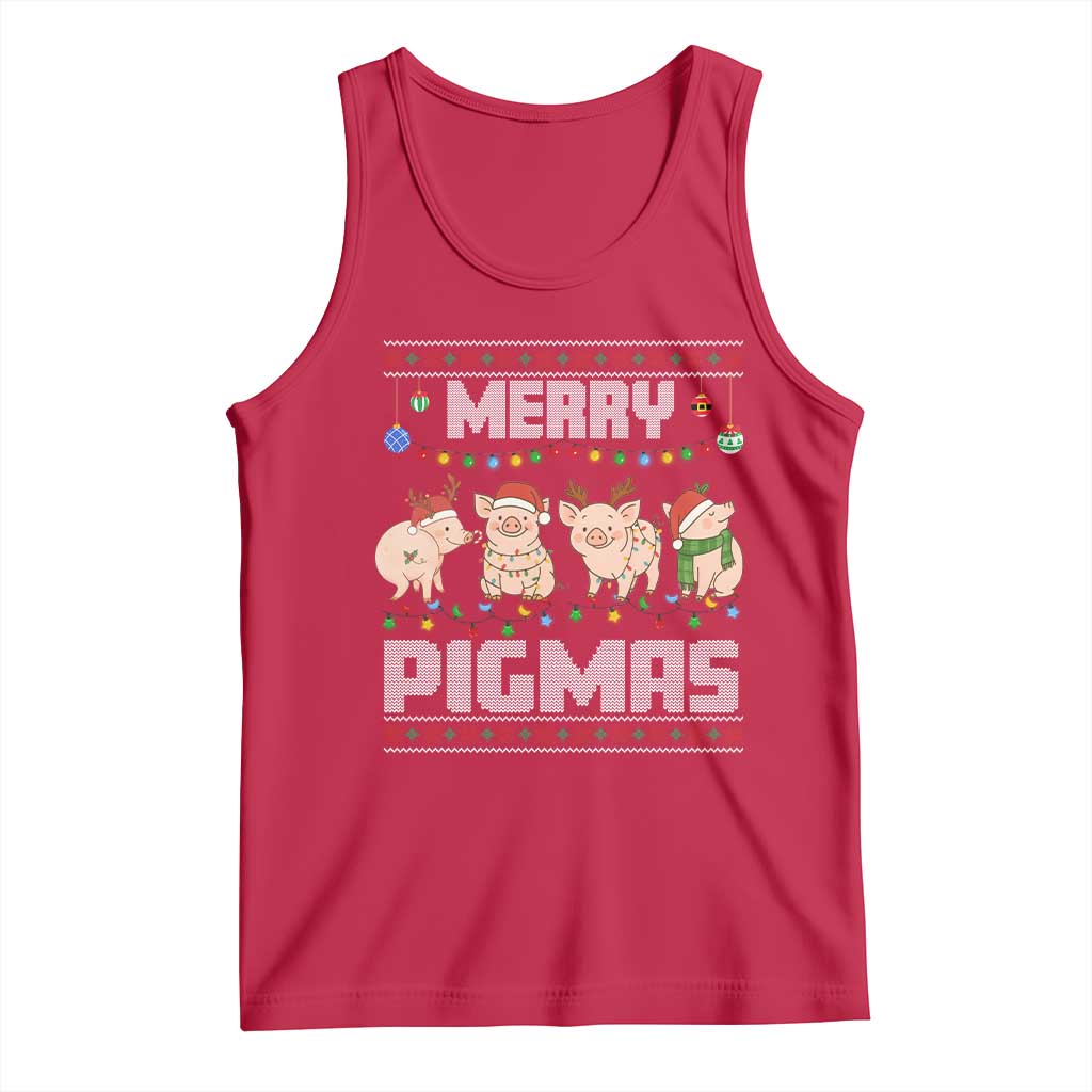 Funny Merry Pigmas Tank Top Christmas Pig Ugly Sweater Gift TS12 Red Print Your Wear