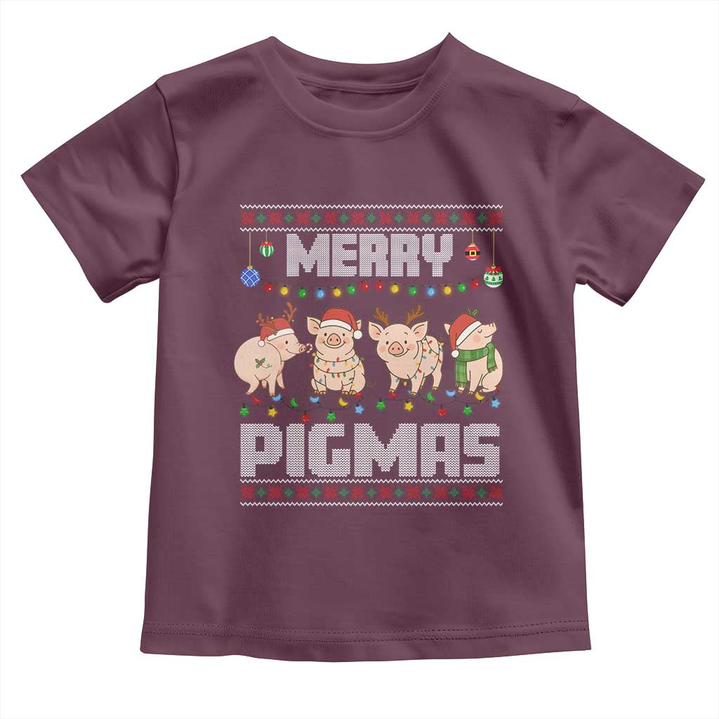 Funny Merry Pigmas Toddler T Shirt Christmas Pig Ugly Sweater Gift TS12 Maroon Print Your Wear