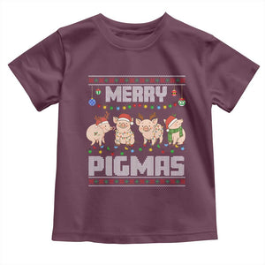 Funny Merry Pigmas Toddler T Shirt Christmas Pig Ugly Sweater Gift TS12 Maroon Print Your Wear