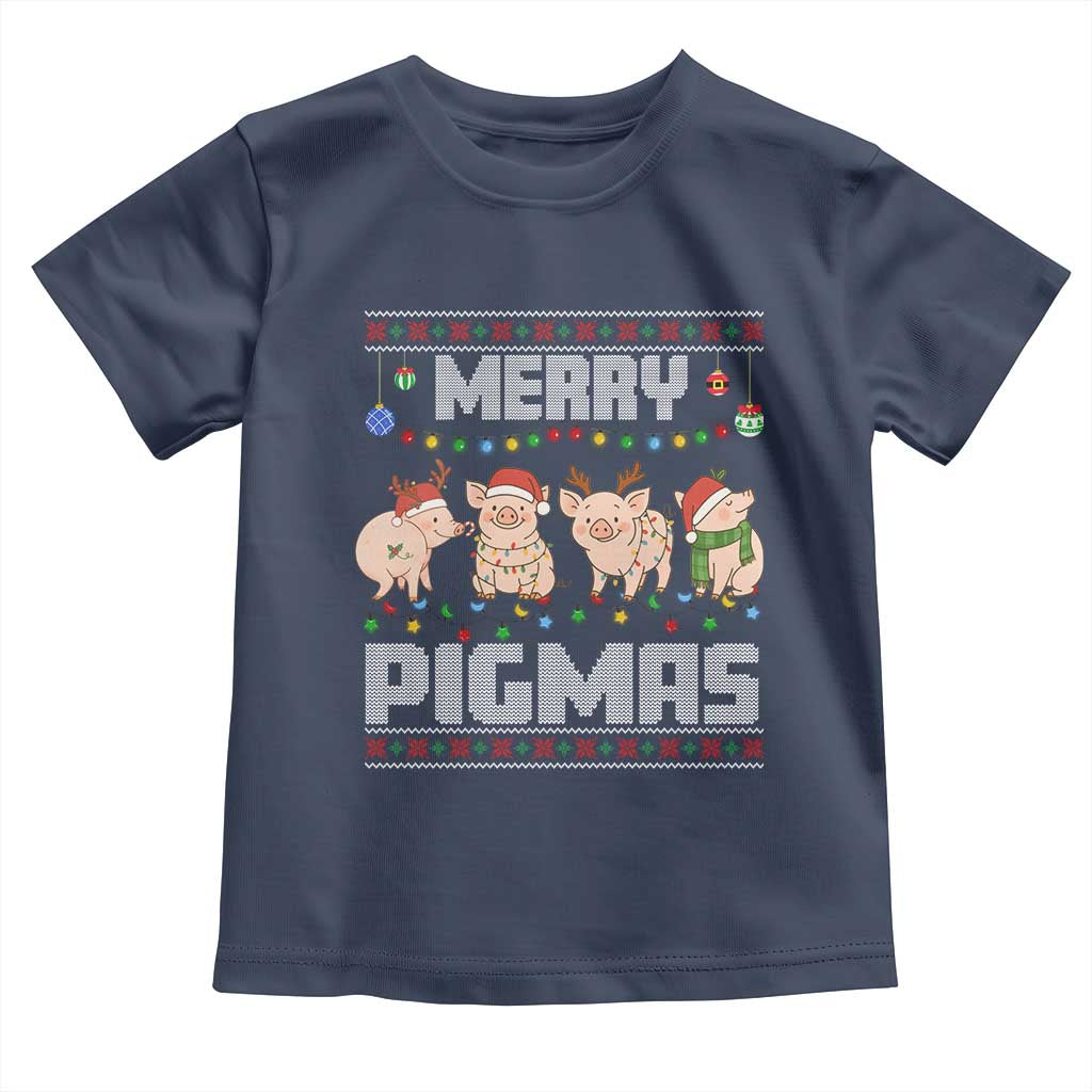 Funny Merry Pigmas Toddler T Shirt Christmas Pig Ugly Sweater Gift TS12 Navy Print Your Wear