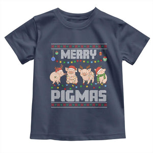 Funny Merry Pigmas Toddler T Shirt Christmas Pig Ugly Sweater Gift TS12 Navy Print Your Wear