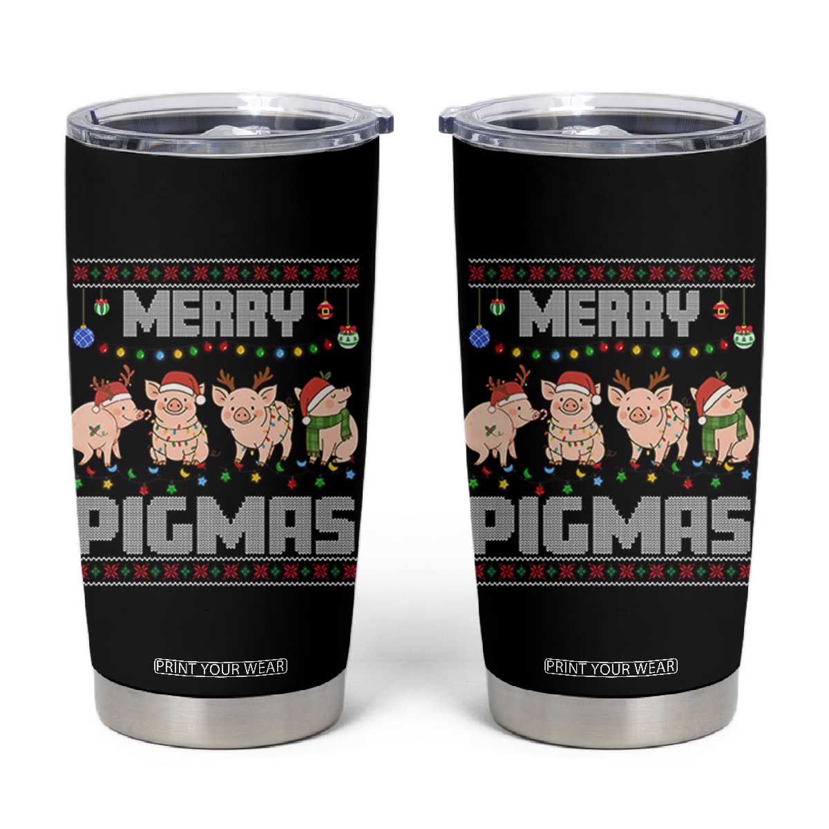 Funny Merry Pigmas Tumbler Cup Christmas Pig Ugly Sweater Gift TS12 Black Print Your Wear