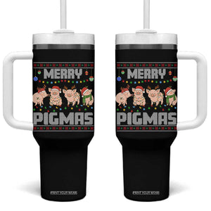 Funny Merry Pigmas Tumbler With Handle Christmas Pig Ugly Sweater Gift TS12 One Size: 40 oz Black Print Your Wear