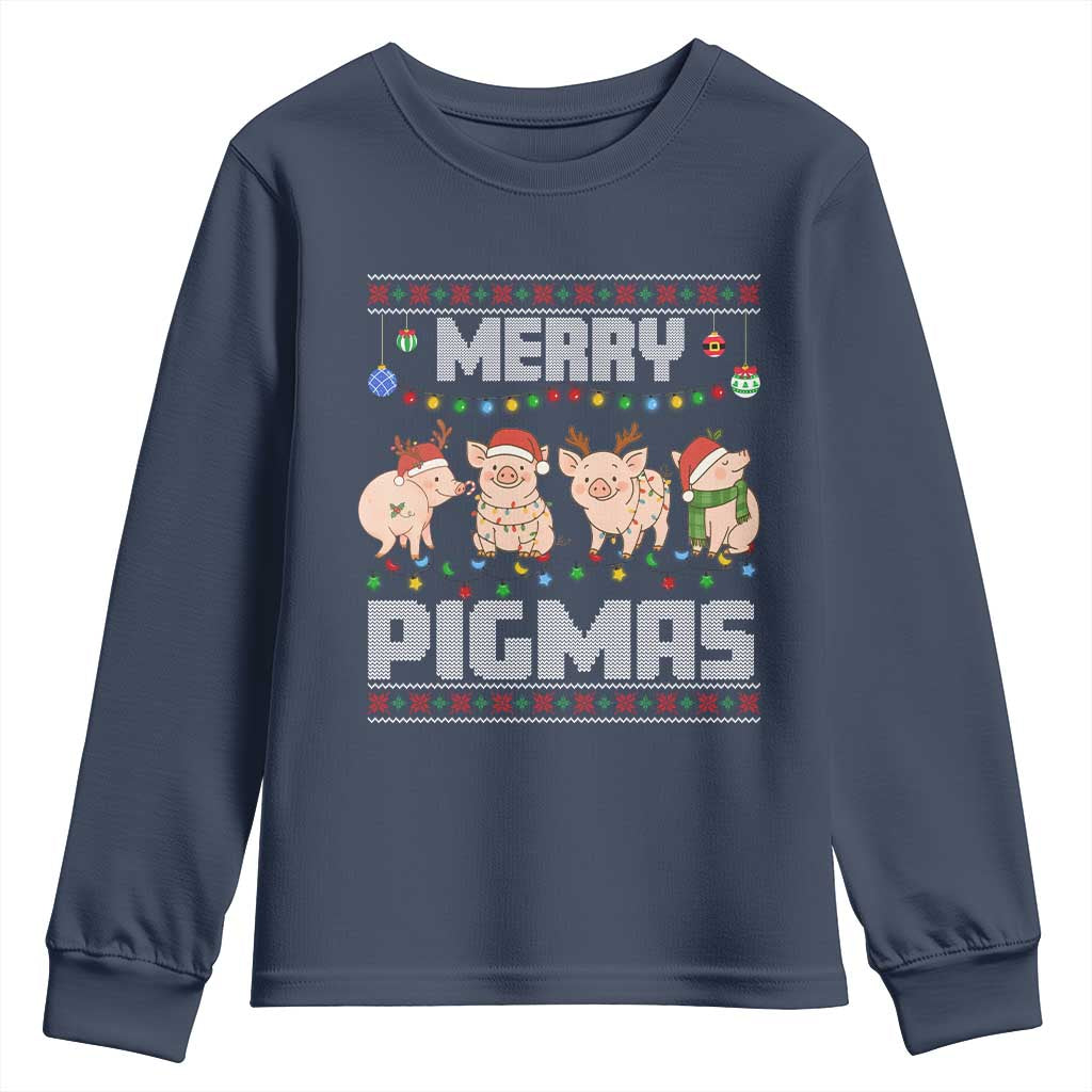 Funny Merry Pigmas Youth Sweatshirt Christmas Pig Ugly Sweater Gift TS12 Navy Print Your Wear