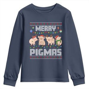 Funny Merry Pigmas Youth Sweatshirt Christmas Pig Ugly Sweater Gift TS12 Navy Print Your Wear