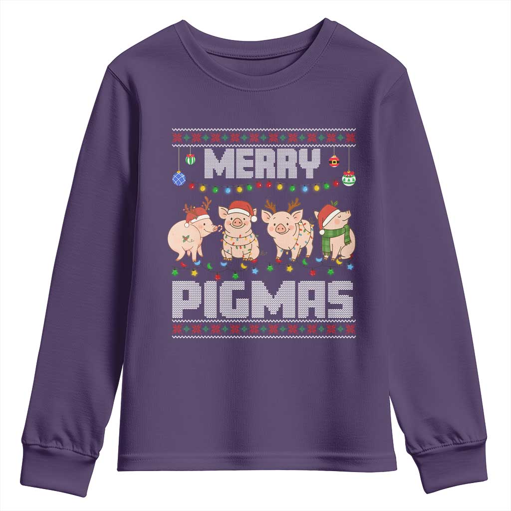 Funny Merry Pigmas Youth Sweatshirt Christmas Pig Ugly Sweater Gift TS12 Purple Print Your Wear
