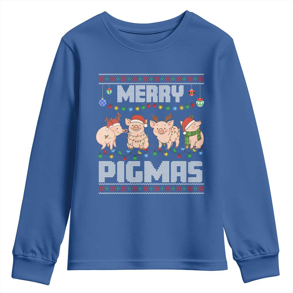 Funny Merry Pigmas Youth Sweatshirt Christmas Pig Ugly Sweater Gift TS12 Royal Blue Print Your Wear