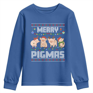 Funny Merry Pigmas Youth Sweatshirt Christmas Pig Ugly Sweater Gift TS12 Royal Blue Print Your Wear