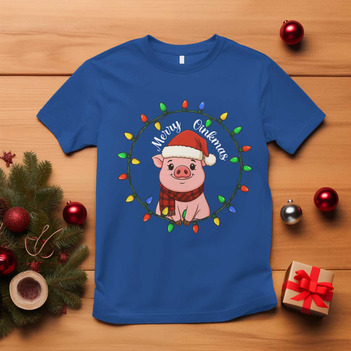 Funny Merry Oinkmas T Shirt Farmer Christmas Pig Lover Gift TS12 Royal Blue Print Your Wear